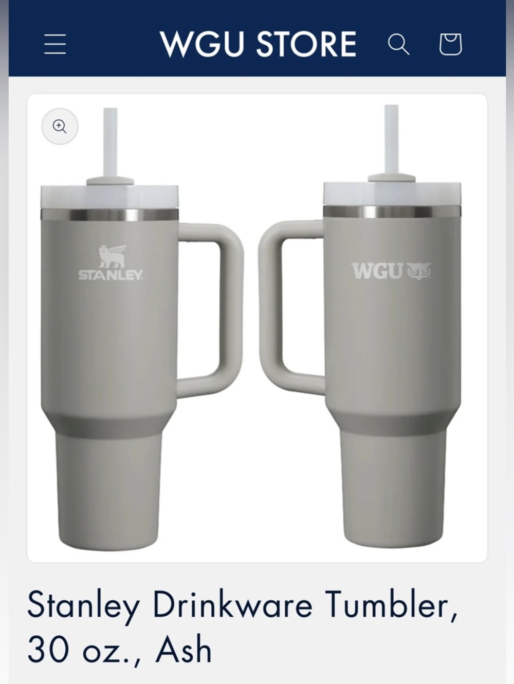 Stanley Ash 30 oz. Drinkware Tumbler with Handle - WGU Logo (no straw) NEW